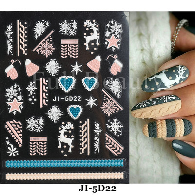 5D Božićne naljepnice za nokte Snjegović Zimski dekor Rukavice Kape Medvjedi Pingvini Klizači Reljefni pleteni pulover Naljepnice Manikura GL5D-K