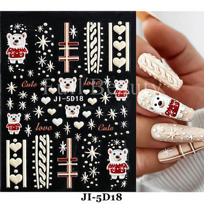 5D Božićne naljepnice za nokte Snjegović Zimski dekor Rukavice Kape Medvjedi Pingvini Klizači Reljefni pleteni pulover Naljepnice Manikura GL5D-K