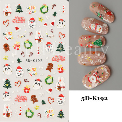 5D Božićne naljepnice za nokte Snjegović Zimski dekor Rukavice Kape Medvjedi Pingvini Klizači Reljefni pleteni pulover Naljepnice Manikura GL5D-K