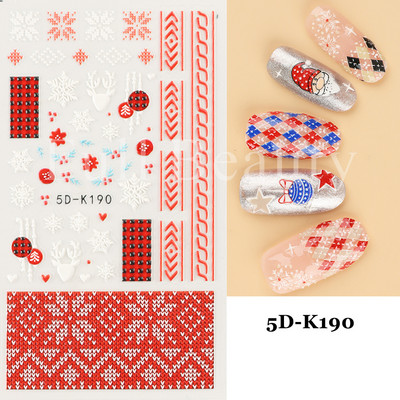 5D Božićne naljepnice za nokte Snjegović Zimski dekor Rukavice Kape Medvjedi Pingvini Klizači Reljefni pleteni pulover Naljepnice Manikura GL5D-K
