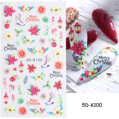 5D Božićne naljepnice za nokte Snjegović Zimski dekor Rukavice Kape Medvjedi Pingvini Klizači Reljefni pleteni pulover Naljepnice Manikura GL5D-K