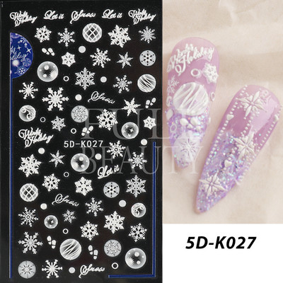 5D Božićne naljepnice za nokte Snjegović Zimski dekor Rukavice Kape Medvjedi Pingvini Klizači Reljefni pleteni pulover Naljepnice Manikura GL5D-K