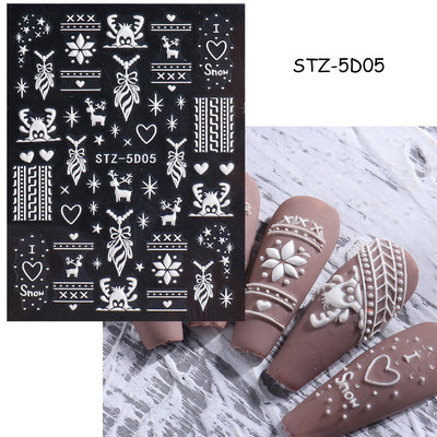 5D Božićne naljepnice za nokte Snjegović Zimski dekor Rukavice Kape Medvjedi Pingvini Klizači Reljefni pleteni pulover Naljepnice Manikura GL5D-K