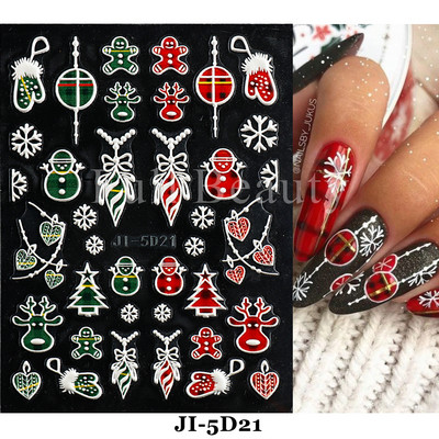 5D Božićne naljepnice za nokte Snjegović Zimski dekor Rukavice Kape Medvjedi Pingvini Klizači Reljefni pleteni pulover Naljepnice Manikura GL5D-K