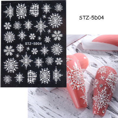 5D Božićne naljepnice za nokte Snjegović Zimski dekor Rukavice Kape Medvjedi Pingvini Klizači Reljefni pleteni pulover Naljepnice Manikura GL5D-K