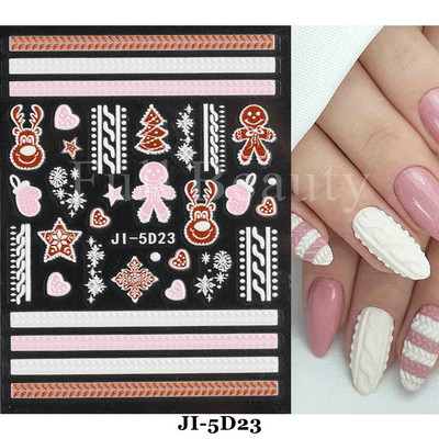 5D Božićne naljepnice za nokte Snjegović Zimski dekor Rukavice Kape Medvjedi Pingvini Klizači Reljefni pleteni pulover Naljepnice Manikura GL5D-K