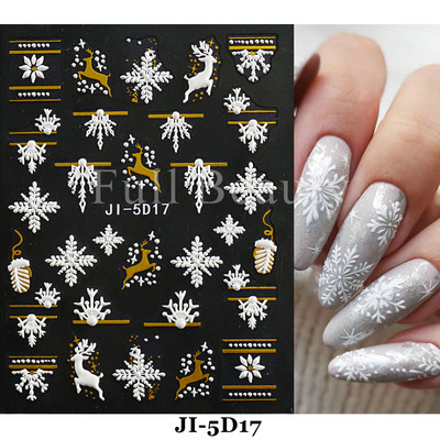 5D Božićne naljepnice za nokte Snjegović Zimski dekor Rukavice Kape Medvjedi Pingvini Klizači Reljefni pleteni pulover Naljepnice Manikura GL5D-K