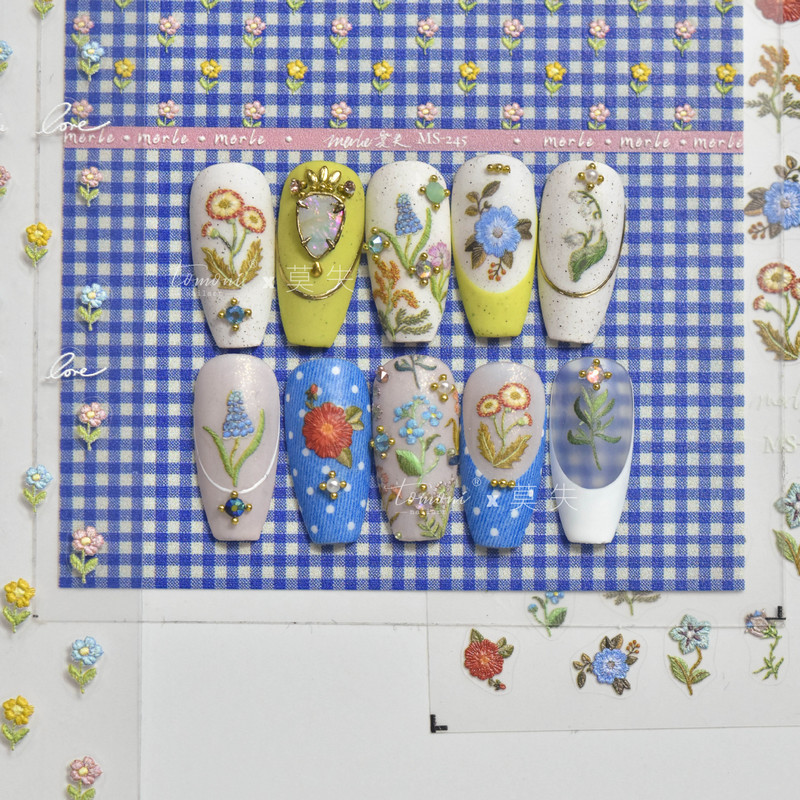Virágok Hímzés Tervezés 5D Puha Mikrofaragott Öntapadó Körömdísz matricák 3D Manikűr Matricák Nagyker