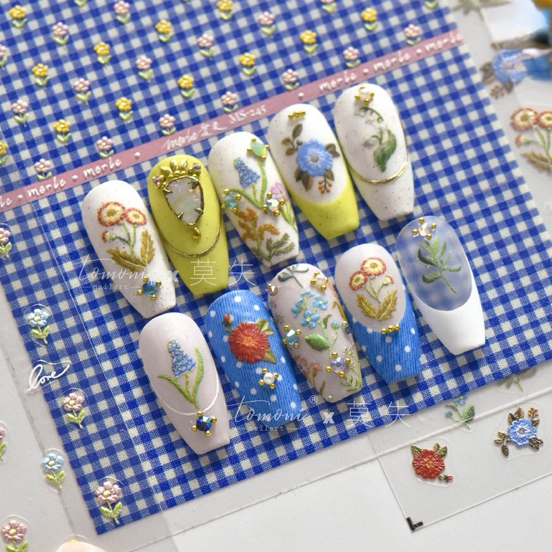 Virágok Hímzés Tervezés 5D Puha Mikrofaragott Öntapadó Körömdísz matricák 3D Manikűr Matricák Nagyker