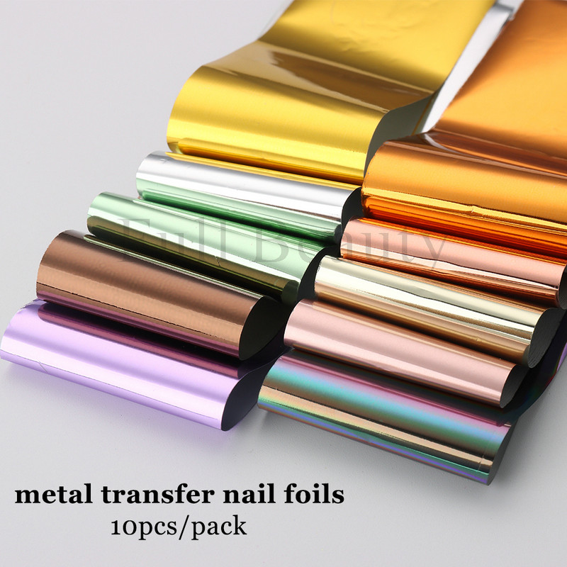 10 komada mat metalne folije za nokte kromirane naljepnice s efektom zrcala za nokte zlatno srebrna aluminijska papirna folija DIY manikura GLJSH-A