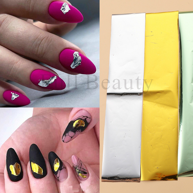 10 komada mat metalne folije za nokte kromirane naljepnice s efektom zrcala za nokte zlatno srebrna aluminijska papirna folija DIY manikura GLJSH-A