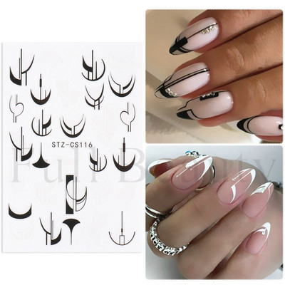 3D fekete vonalú levél körömmatricák tinta akvarell francia design tulipán hóvirág virág geometriájú csúszkák körmökhöz SASTZCS130-137