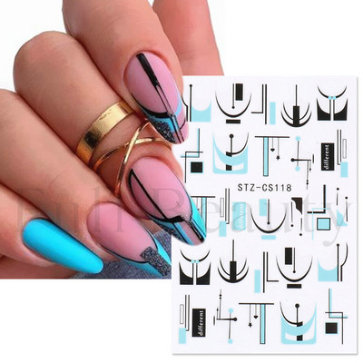 3D fekete vonalú levél körömmatricák tinta akvarell francia design tulipán hóvirág virág geometriájú csúszkák körmökhöz SASTZCS130-137