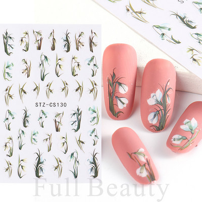 3D fekete vonalú levél körömmatricák tinta akvarell francia design tulipán hóvirág virág geometriájú csúszkák körmökhöz SASTZCS130-137