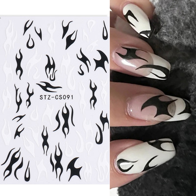 3D fekete vonalú levél körömmatricák tinta akvarell francia design tulipán hóvirág virág geometriájú csúszkák körmökhöz SASTZCS130-137