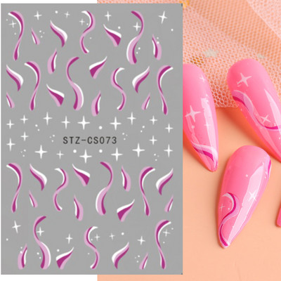 3D fekete vonalú levél körömmatricák tinta akvarell francia design tulipán hóvirág virág geometriájú csúszkák körmökhöz SASTZCS130-137