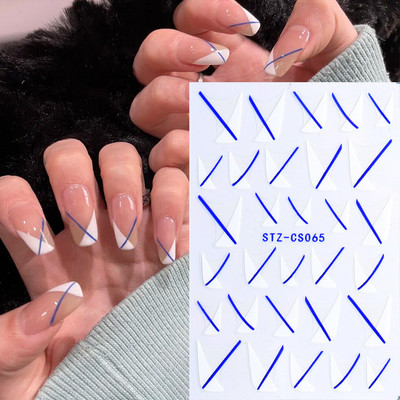 3D fekete vonalú levél körömmatricák tinta akvarell francia design tulipán hóvirág virág geometriájú csúszkák körmökhöz SASTZCS130-137