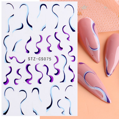 3D fekete vonalú levél körömmatricák tinta akvarell francia design tulipán hóvirág virág geometriájú csúszkák körmökhöz SASTZCS130-137