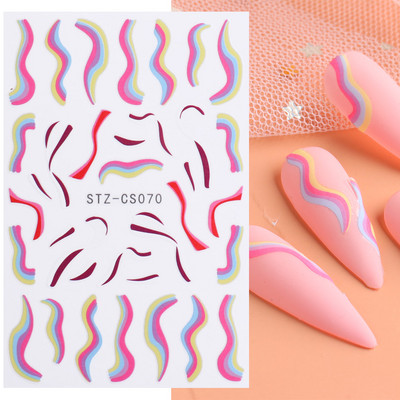 3D fekete vonalú levél körömmatricák tinta akvarell francia design tulipán hóvirág virág geometriájú csúszkák körmökhöz SASTZCS130-137