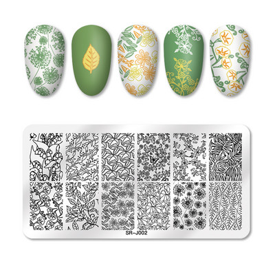 MEET ACROSS Csipke Virág Köröm Bélyegző Lemezek Növények Levelek Virágok Francia körömdíszlemez Stencil Rozsdamentes Acél Design