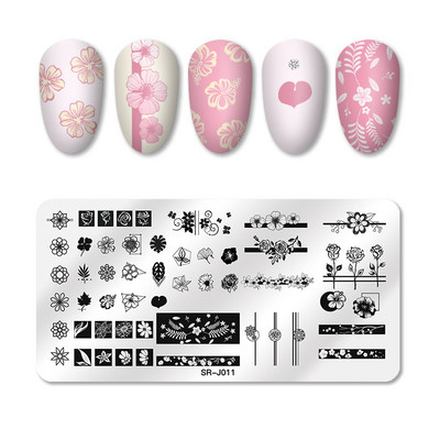 MEET ACROSS Csipke Virág Köröm Bélyegző Lemezek Növények Levelek Virágok Francia körömdíszlemez Stencil Rozsdamentes Acél Design
