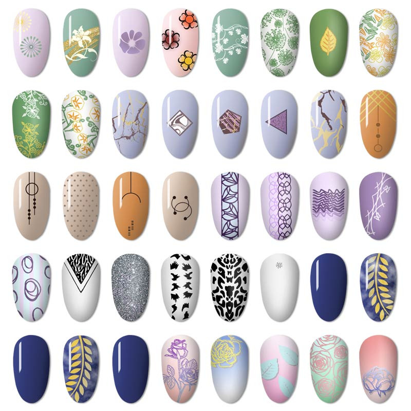 MEET ACROSS Csipke Virág Köröm Bélyegző Lemezek Növények Levelek Virágok Francia körömdíszlemez Stencil Rozsdamentes Acél Design