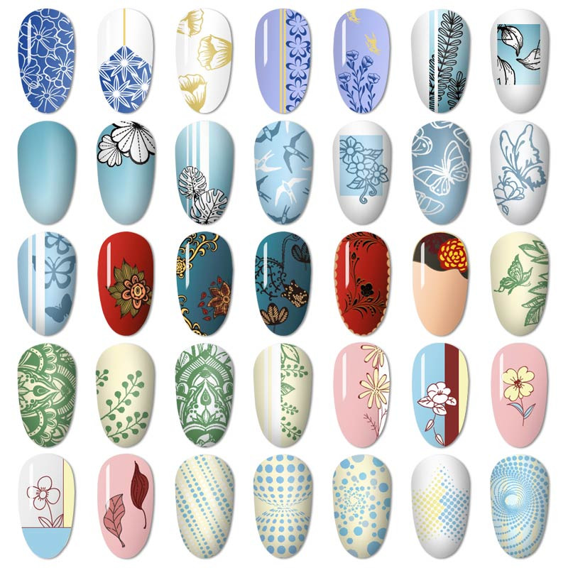 MEET ACROSS Csipke Virág Köröm Bélyegző Lemezek Növények Levelek Virágok Francia körömdíszlemez Stencil Rozsdamentes Acél Design