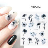1 DB akvarell virágos növények körömmatrica tinta Virágzó virágos levelek vízmatricák Divat csúszka körömdíszítés FBSTZ-684