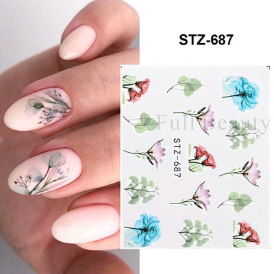 1 DB akvarell virágos növények körömmatrica tinta Virágzó virágos levelek vízmatricák Divat csúszka körömdíszítés FBSTZ-684