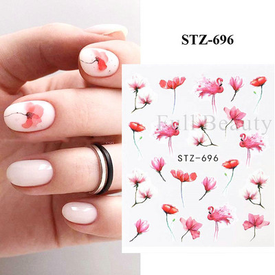 1 DB akvarell virágos növények körömmatrica tinta Virágzó virágos levelek vízmatricák Divat csúszka körömdíszítés FBSTZ-684