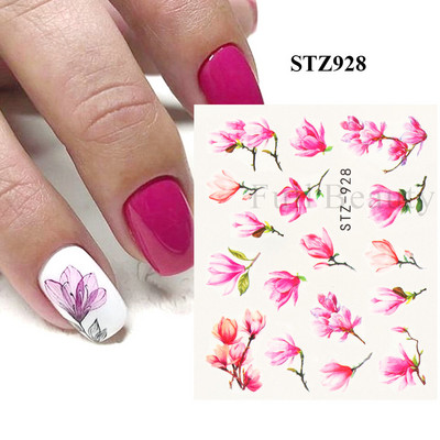 1 DB akvarell virágos növények körömmatrica tinta Virágzó virágos levelek vízmatricák Divat csúszka körömdíszítés FBSTZ-684
