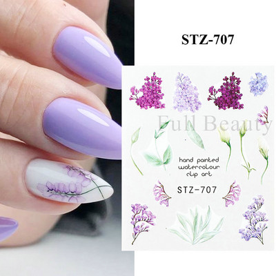 1 DB akvarell virágos növények körömmatrica tinta Virágzó virágos levelek vízmatricák Divat csúszka körömdíszítés FBSTZ-684