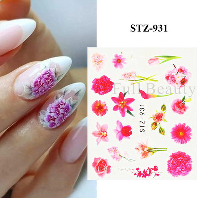 1 DB akvarell virágos növények körömmatrica tinta Virágzó virágos levelek vízmatricák Divat csúszka körömdíszítés FBSTZ-684