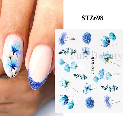 1 DB akvarell virágos növények körömmatrica tinta Virágzó virágos levelek vízmatricák Divat csúszka körömdíszítés FBSTZ-684