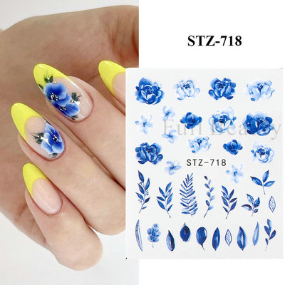 1 DB akvarell virágos növények körömmatrica tinta Virágzó virágos levelek vízmatricák Divat csúszka körömdíszítés FBSTZ-684