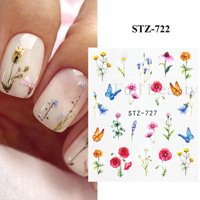 1 DB akvarell virágos növények körömmatrica tinta Virágzó virágos levelek vízmatricák Divat csúszka körömdíszítés FBSTZ-684