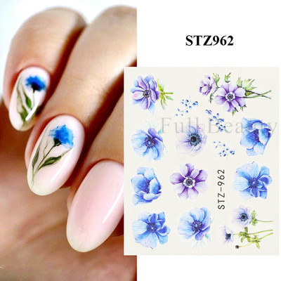 1 DB akvarell virágos növények körömmatrica tinta Virágzó virágos levelek vízmatricák Divat csúszka körömdíszítés FBSTZ-684