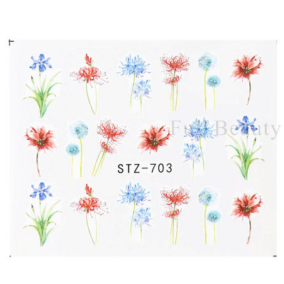 1 DB akvarell virágos növények körömmatrica tinta Virágzó virágos levelek vízmatricák Divat csúszka körömdíszítés FBSTZ-684