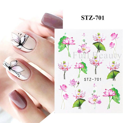 1 DB akvarell virágos növények körömmatrica tinta Virágzó virágos levelek vízmatricák Divat csúszka körömdíszítés FBSTZ-684