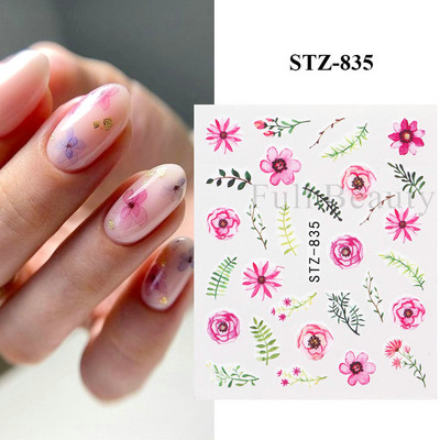 1 DB akvarell virágos növények körömmatrica tinta Virágzó virágos levelek vízmatricák Divat csúszka körömdíszítés FBSTZ-684