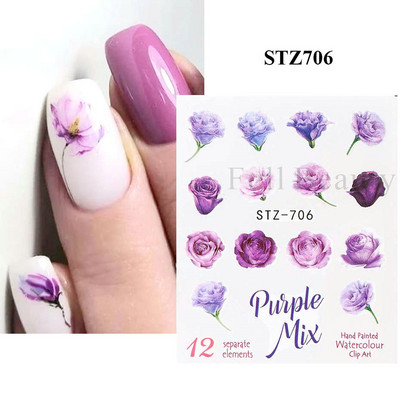 1 DB akvarell virágos növények körömmatrica tinta Virágzó virágos levelek vízmatricák Divat csúszka körömdíszítés FBSTZ-684