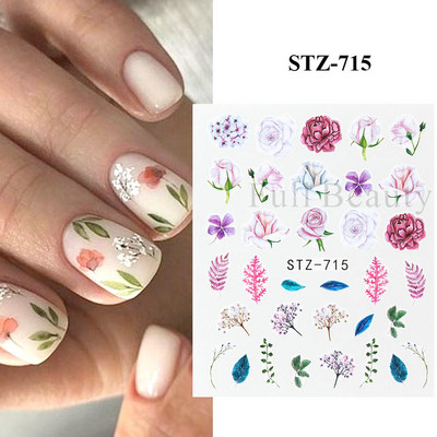 1 DB akvarell virágos növények körömmatrica tinta Virágzó virágos levelek vízmatricák Divat csúszka körömdíszítés FBSTZ-684
