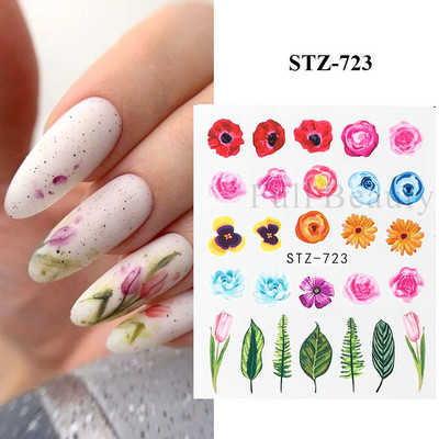 1 DB akvarell virágos növények körömmatrica tinta Virágzó virágos levelek vízmatricák Divat csúszka körömdíszítés FBSTZ-684