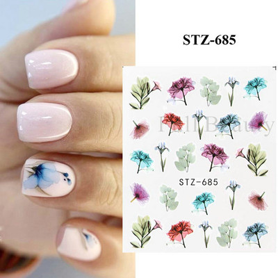 1 DB akvarell virágos növények körömmatrica tinta Virágzó virágos levelek vízmatricák Divat csúszka körömdíszítés FBSTZ-684