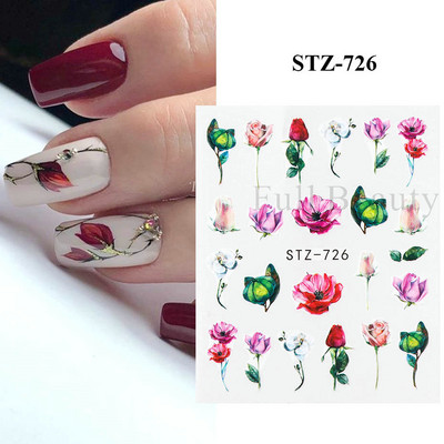 1 DB akvarell virágos növények körömmatrica tinta Virágzó virágos levelek vízmatricák Divat csúszka körömdíszítés FBSTZ-684
