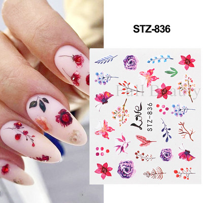 1 DB akvarell virágos növények körömmatrica tinta Virágzó virágos levelek vízmatricák Divat csúszka körömdíszítés FBSTZ-684