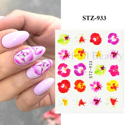 1 DB akvarell virágos növények körömmatrica tinta Virágzó virágos levelek vízmatricák Divat csúszka körömdíszítés FBSTZ-684