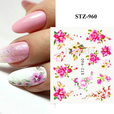 1 DB akvarell virágos növények körömmatrica tinta Virágzó virágos levelek vízmatricák Divat csúszka körömdíszítés FBSTZ-684