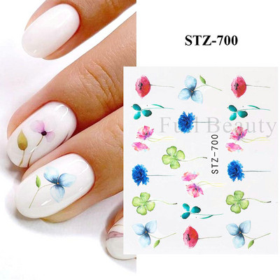 1 DB akvarell virágos növények körömmatrica tinta Virágzó virágos levelek vízmatricák Divat csúszka körömdíszítés FBSTZ-684