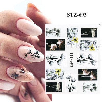 1 DB akvarell virágos növények körömmatrica tinta Virágzó virágos levelek vízmatricák Divat csúszka körömdíszítés FBSTZ-684